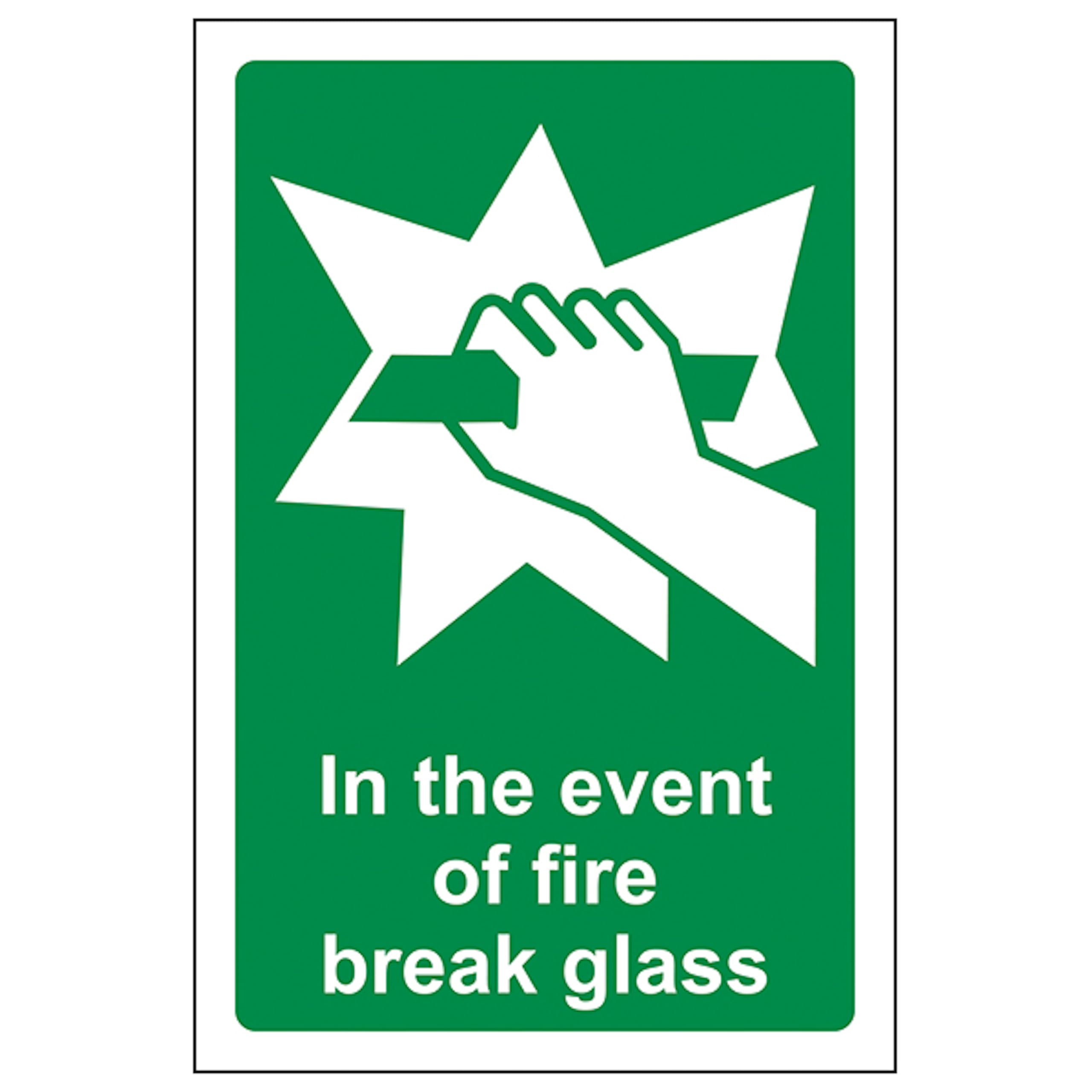 V Safety In The Event Of Fire Break Glass 100 x 150 mm - 2mm Rigid Plastic Safety Sign