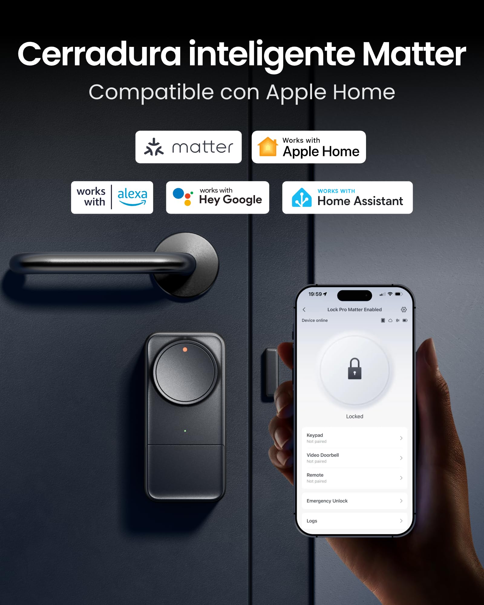 SwitchBot Cerradura Inteligente WiFi Pro con Teclado Táctil, Matter Over WiFi, Cerradura Electrónica con Batería Recargable, Desbloqueo vía App, Huella Digital, Alexa, Google, Compatible Apple Home