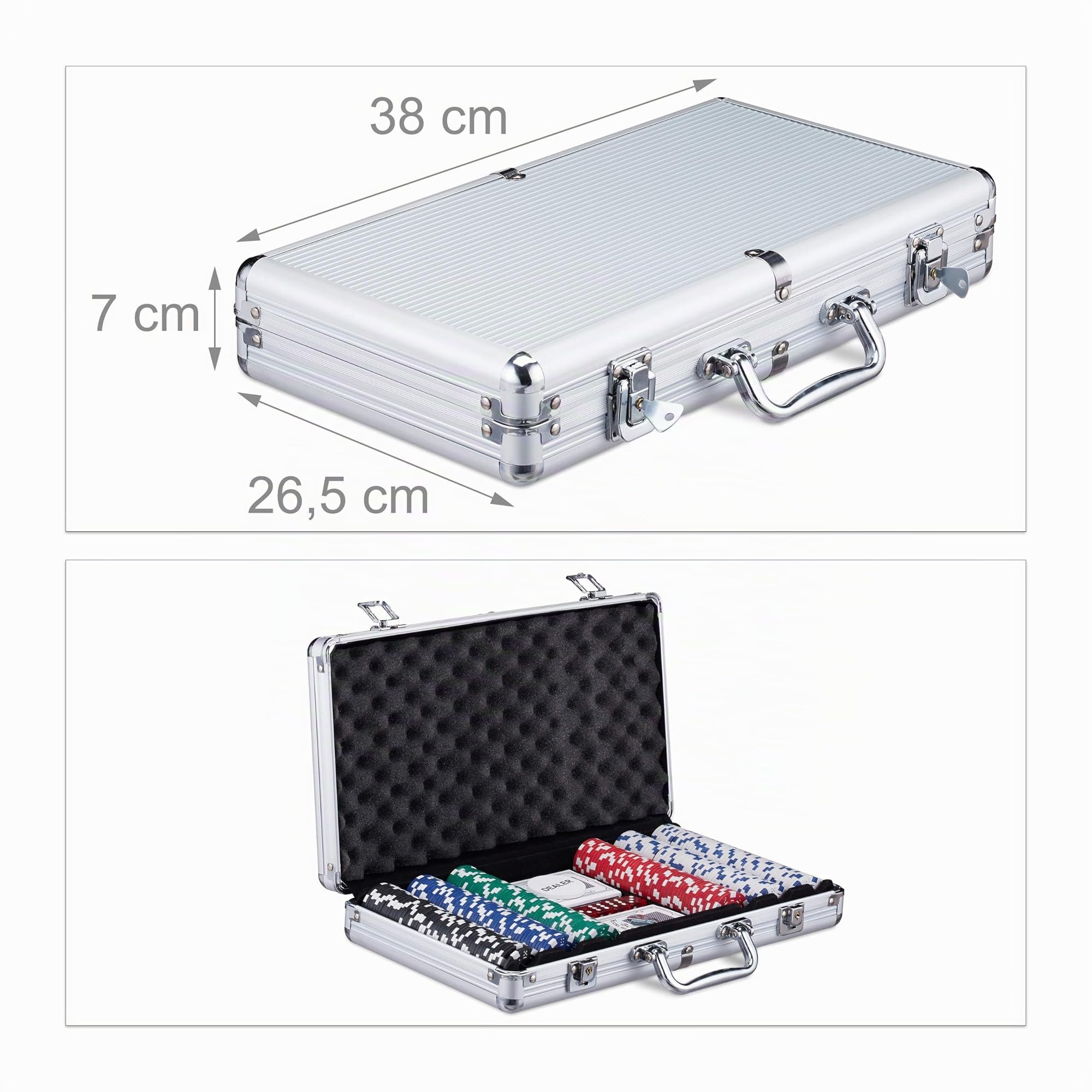 Relaxdays Poker Set 300 Fiche Valigetta Alluminio Argento