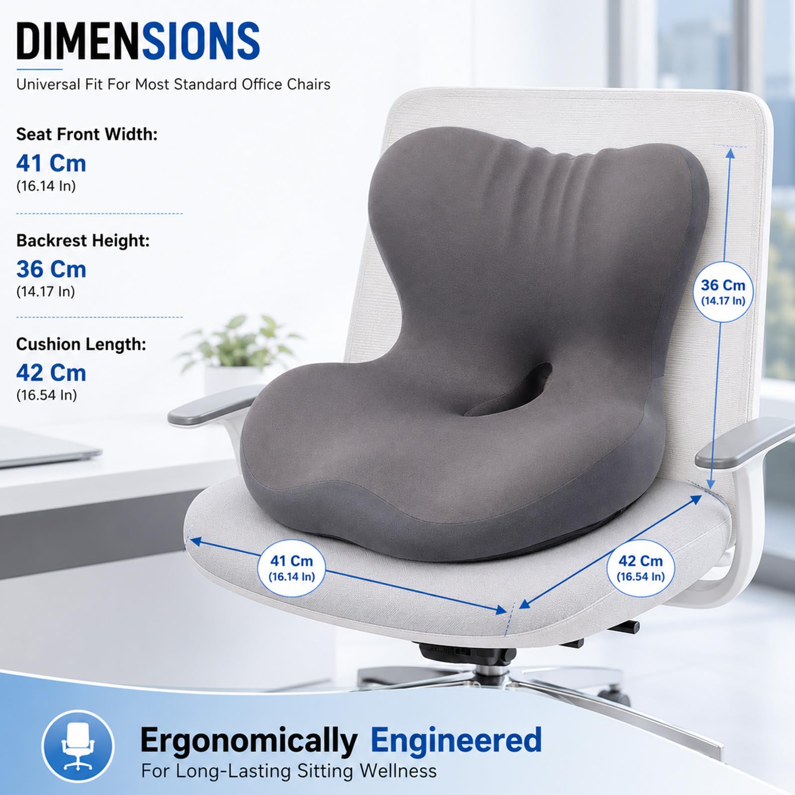 Cojín ortopédico con respaldo, cojín ergonómico de espuma viscoelástica, cojín de asiento con cavidad de coxis para silla de oficina y coche con soporte lumbar, cojín para silla de asiento largo