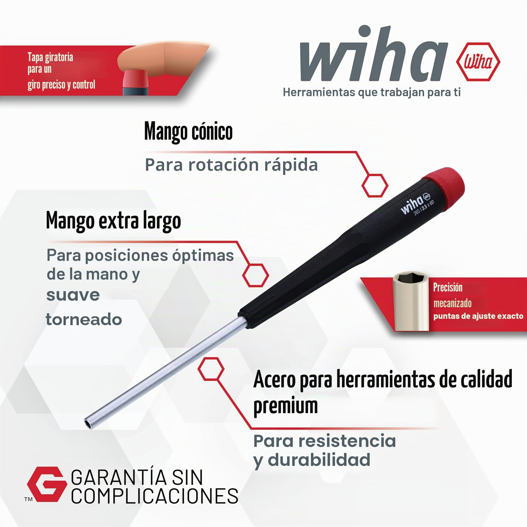 Wiha 26592 - Juego de destornilladores de tuercas con mango de precisión, métrico, 7 piezas