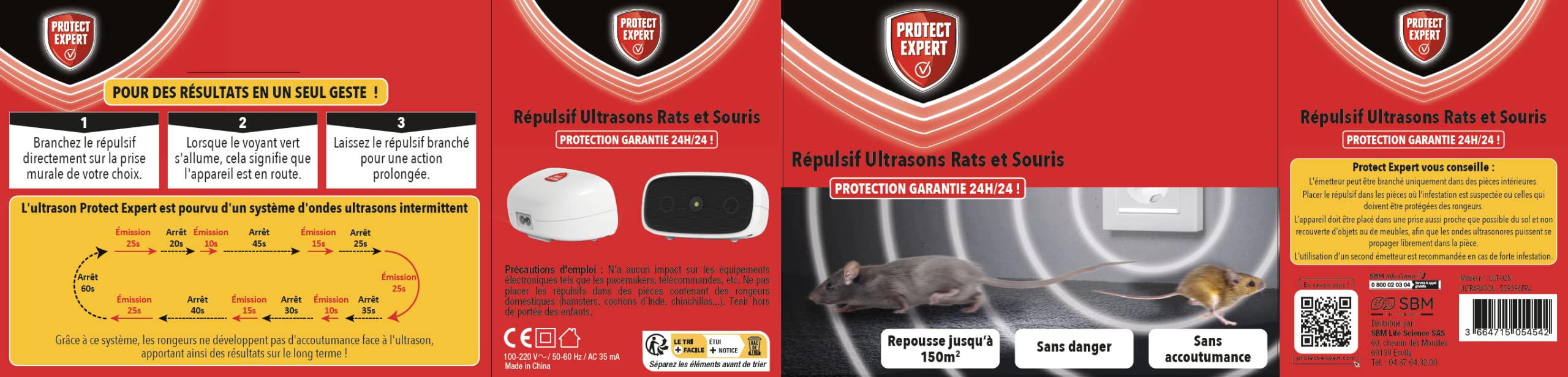 Protect EXPERT Ultraschall Ratten & Mäuse – Abwehrmittel – bis zu 150 m² | Ultrarasou – Schutz rund um die Uhr – Schwarz
