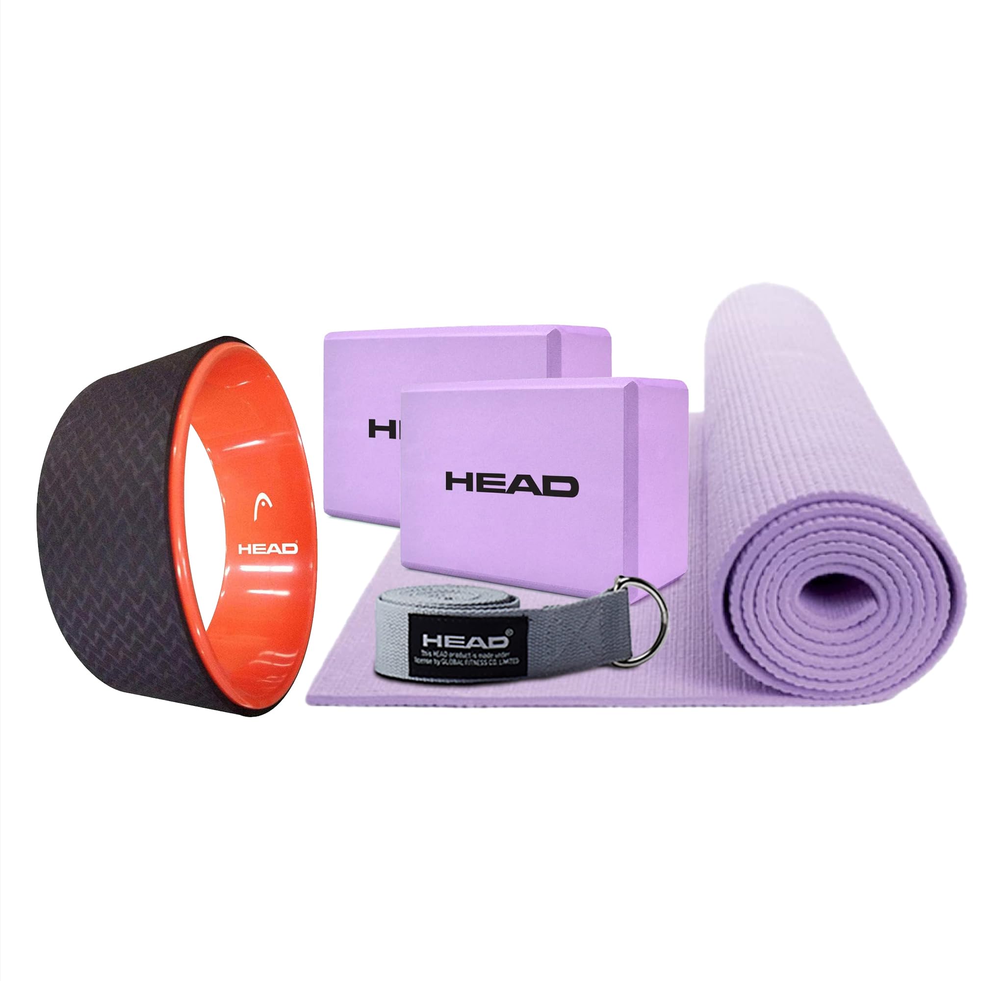 HEAD Yoga Pilates Kit | Multicolor Yoga Mat (6MM), Blocks, Belt