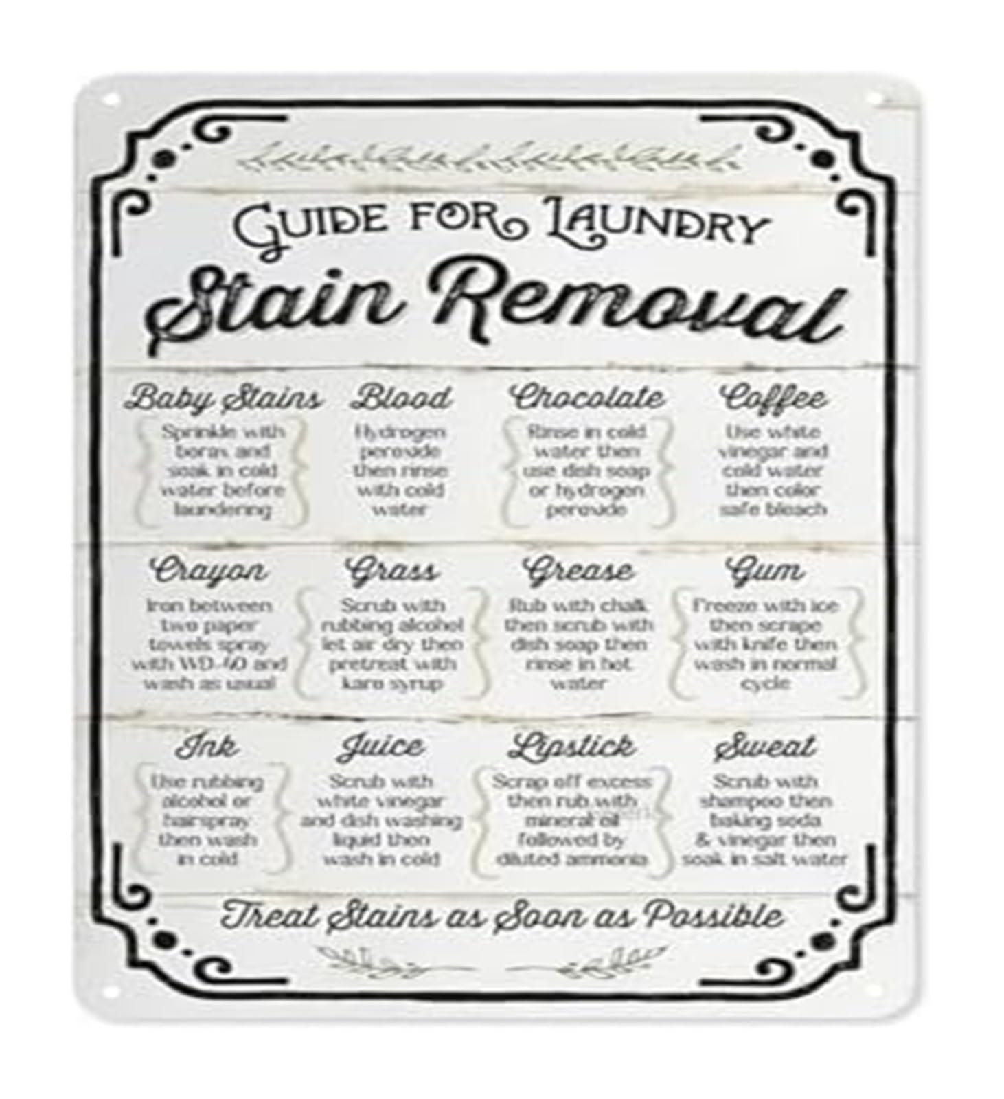 IDGTTLDF Rustic Laundry Stain Chart Metal Sign Vintage Farmhouse Tin Plaque Wall Decor for Utility Room Laundry Room 8 X 12 in