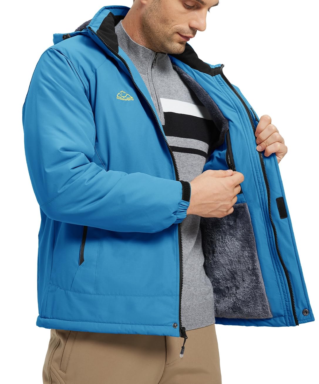 YSENTO Herren Winterjacke wasserdichte Warme Fleece Gefüttert Outdoor Softshelljacke Atmungsaktiv Skijacke Snowboardjacke mit Kapuze