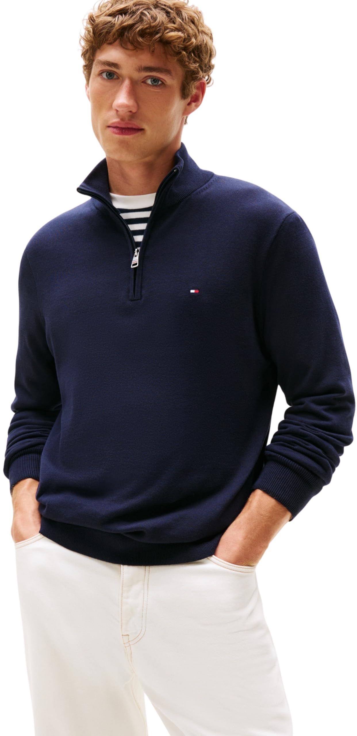 Tommy Hilfiger Men’s Mock Neck Half Zip Jumper, Blue (Desert Sky), XXL