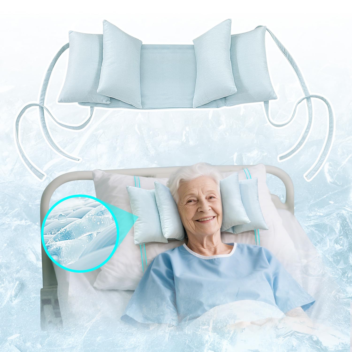 Neppt Blue Head Stabilizing Pillow Neck Stabilizer Wedge For Sleeping Upright After Cervical Fusion Surgery Cradle Medical Positioning Bedridden Patient Posture Corrector(Cooling Fabric) (Blue)