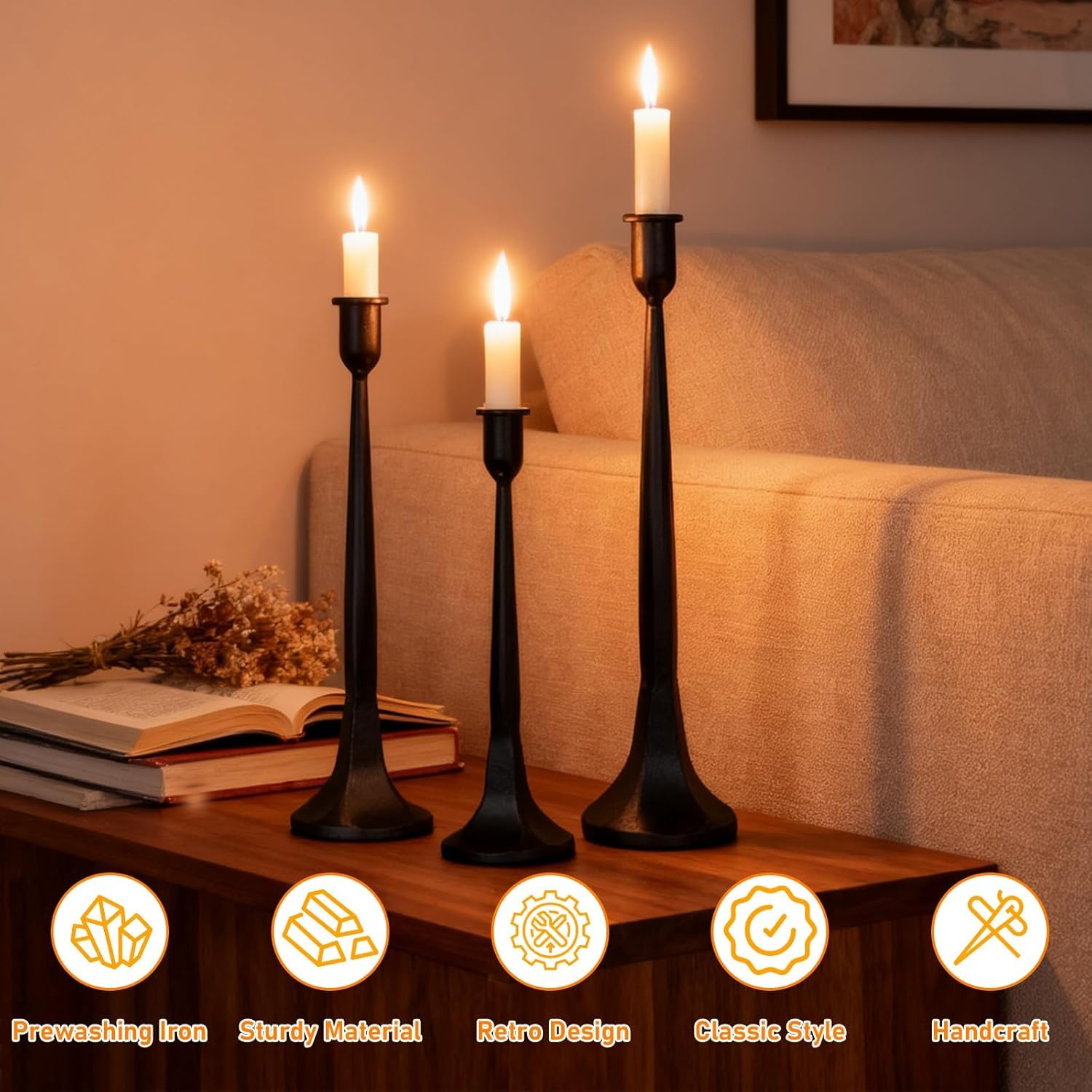 Candelabros de 30,5 cm, 35,5 cm y 39,5 cm, Juego de 3, Aptos para Velas de 2,2 cm, Ideales para Bodas, mesas de Comedor y decoración del hogar.