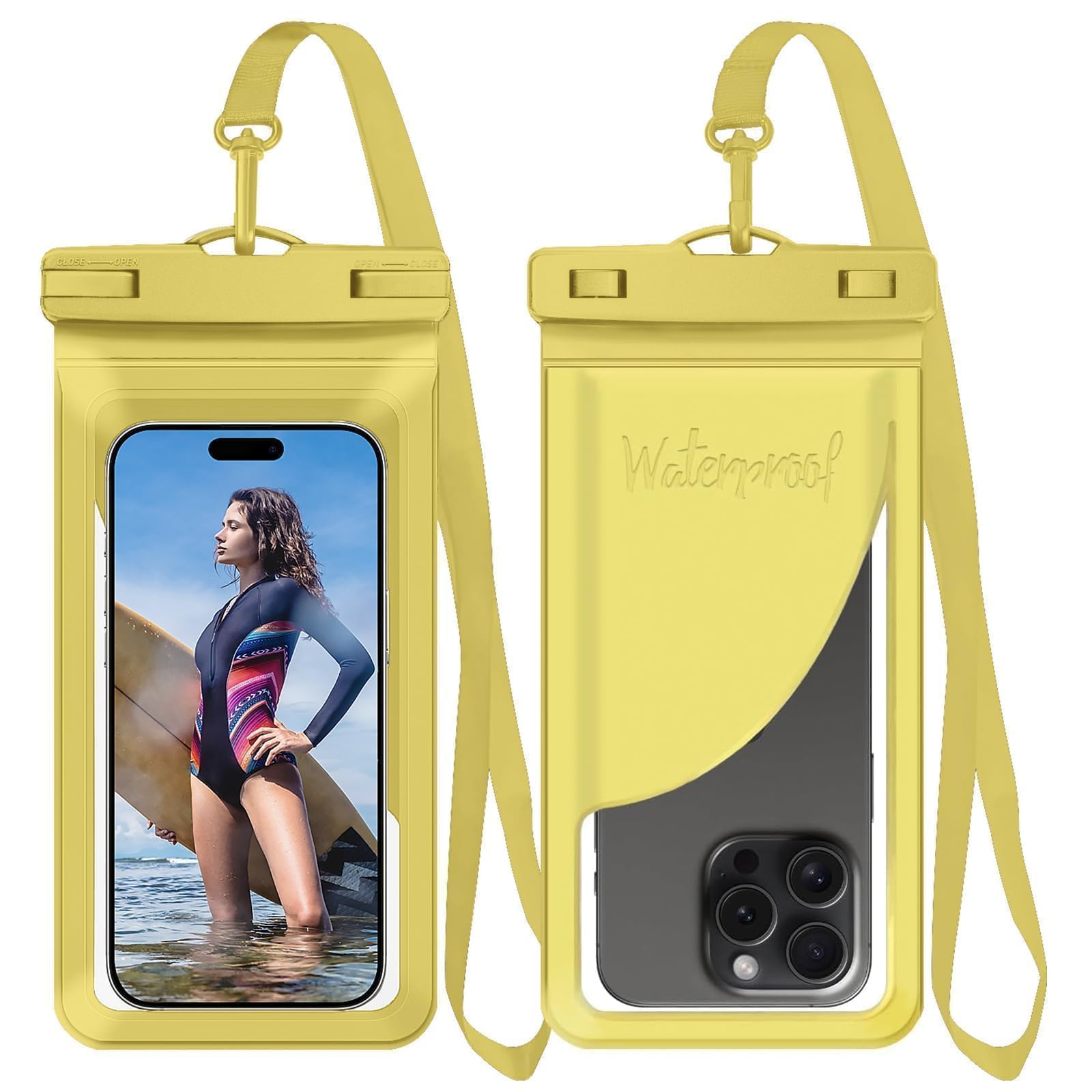 Funda universal impermeable para teléfono, con tarjeta interior, certificada y ligera, impermeable, accesorios para iPhone 17, 16, 15, 14, 13 Pro Max, 1 paquete, amarillo, 8.3 pulgadas