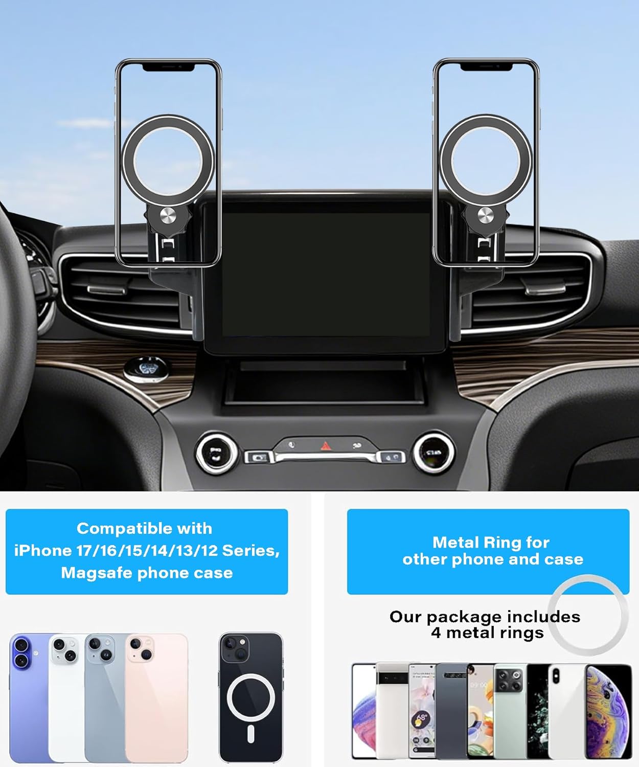 Car Phone Holder for Ford Explorer 2020 2021 2022 2023 2024 Accessories Apply to 8 Inch Touch Screen Fixed Clip MagSafe Passenger Cell Phone Mount Handsfree 360° Rotation