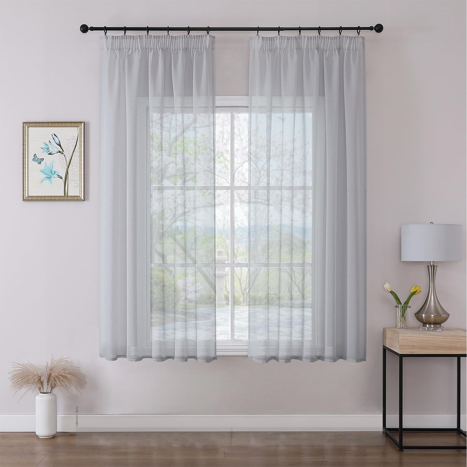 Joydeco 2er Set H137 x B140 cm Graublaue Kurz Vorhänge für Schienensystem Schiene Gardinen Transparent Vorhang Durchlässig Curtains Modern Living Room