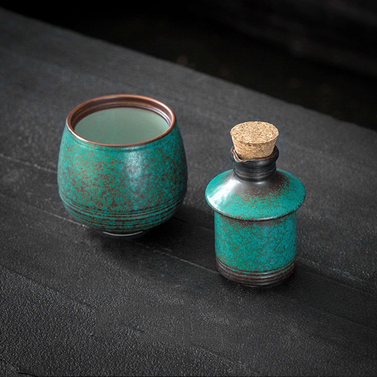 LTLWSH Ceramic Japanese Sake Set with Warmer,4 Sake Cups, Serving Carafe & Warmer Bowl,2pcs