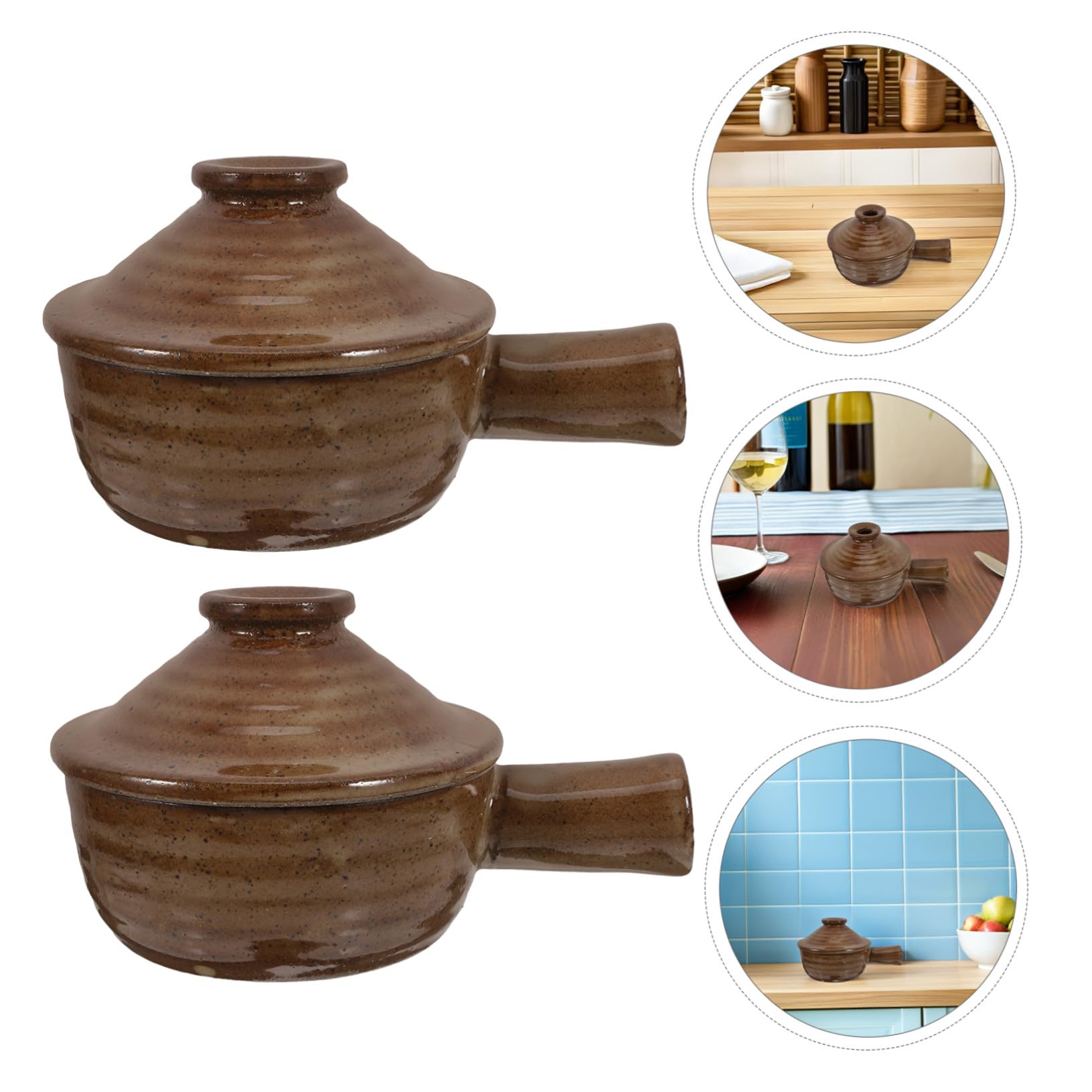 2 Stück Keramik Auflaufform mit Deckel, Rund, aus Ton | Mikrowellengeeignetes Kochgeschirr, für Küche und Essbereich, Elegantes Design