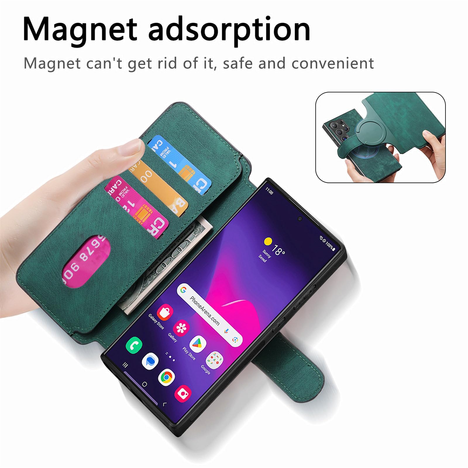 Etui z klapką do Samsung Galaxy S25 Ultra/S25 Plus/S25, ultracienkie magnetyczne etui na telefon etui na karty blokujące RFID, skórzane etui, czarne, S25 Ultra