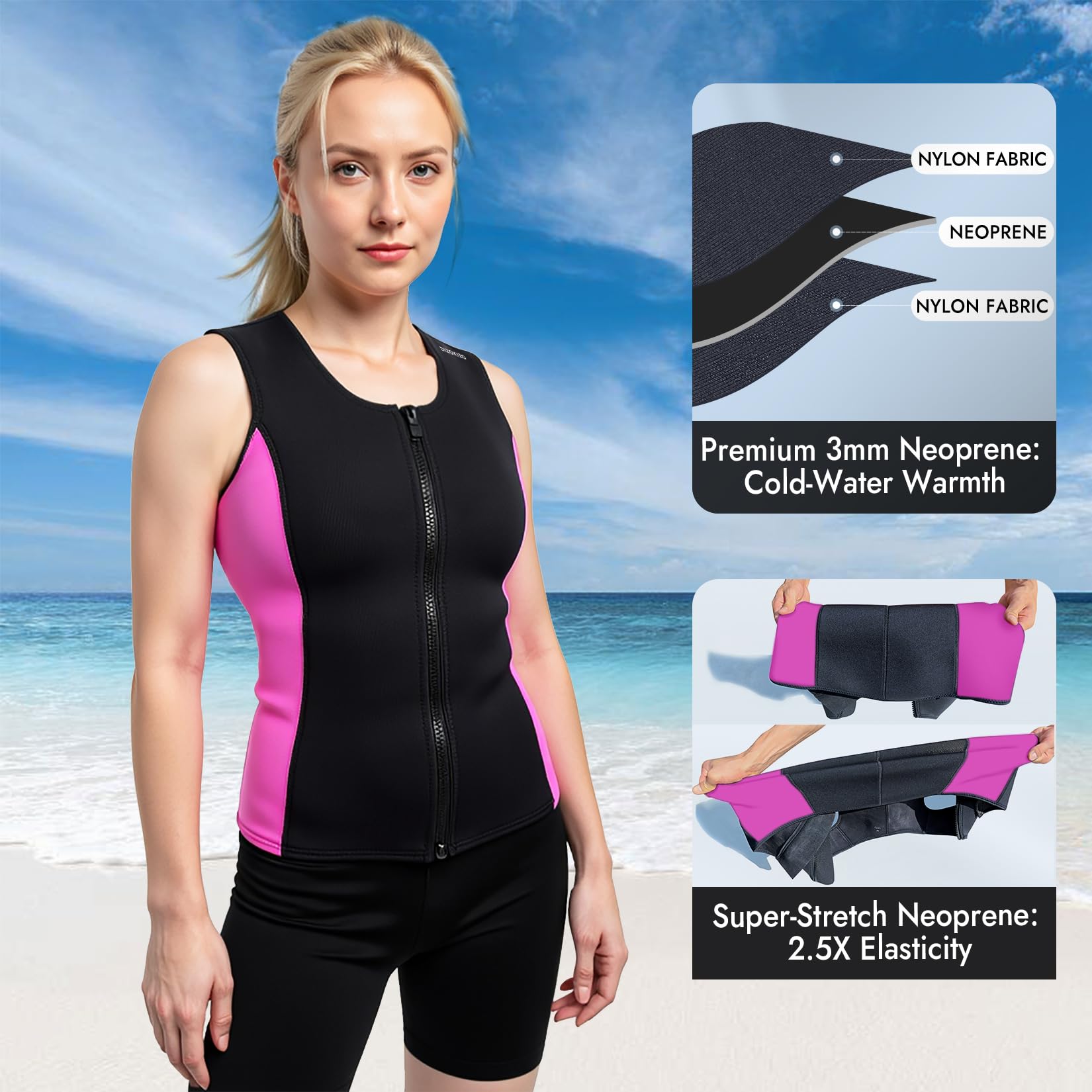 Neoprenanzüge für Männer und Frauen 3 mm Neopren-Weste Ärmellose Neoprenanzüge Jacke, Neoprenanzug-Oberteil zum Tauchen, Kajakfahren und Surfen