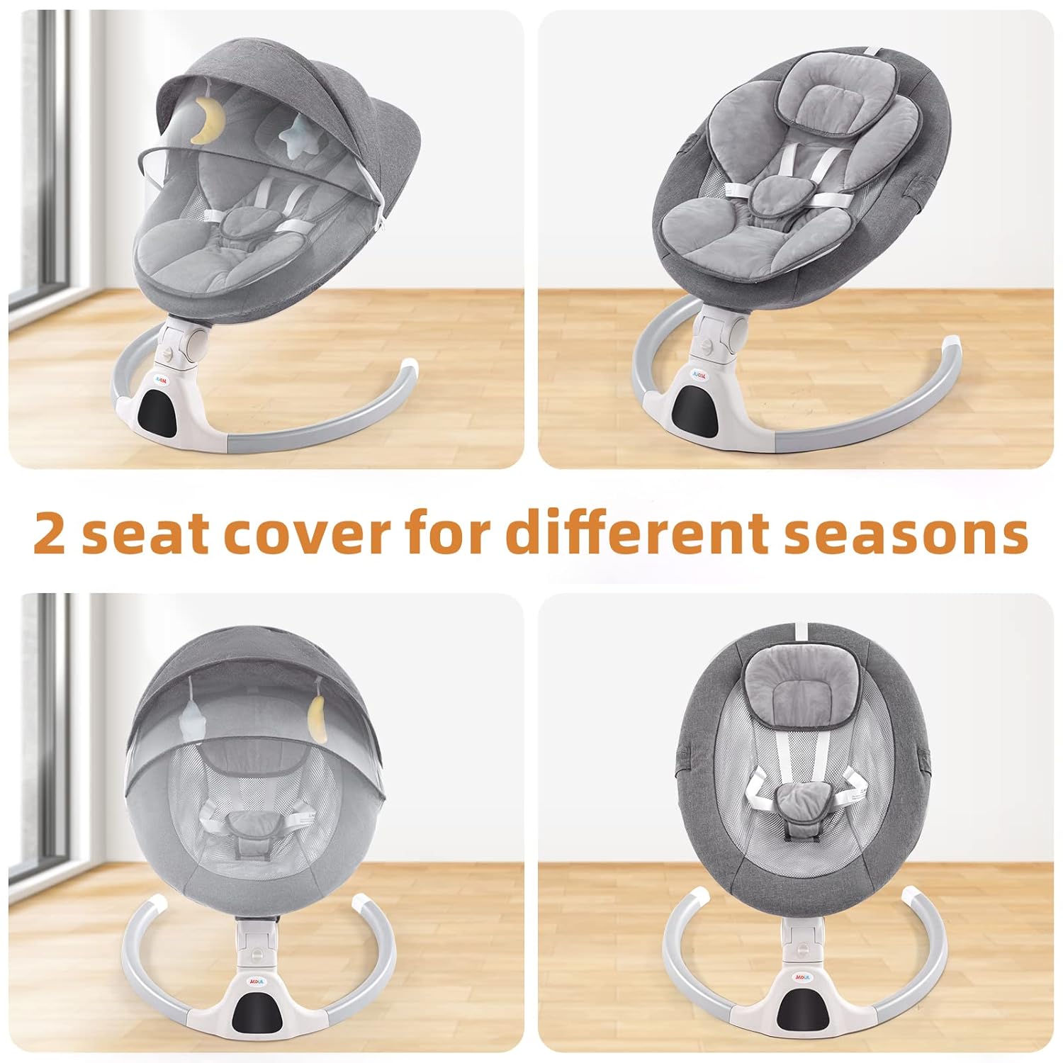 Jaoul Baby Swing for Infants - Electric Portable Newborn Bouncer, Timing Function, 5 Speeds, 3 Seat Positions for Boys and Girls (Gray)