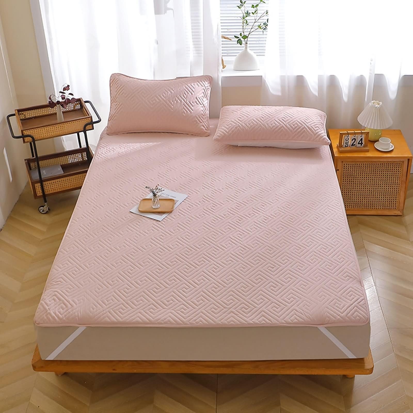 Fitted Sheet Elastic Spannbetttuch 150X200 Warm Rosa Volltonfarbe Baumwolle Kein Kissenbezug for All Season Hypoallergen