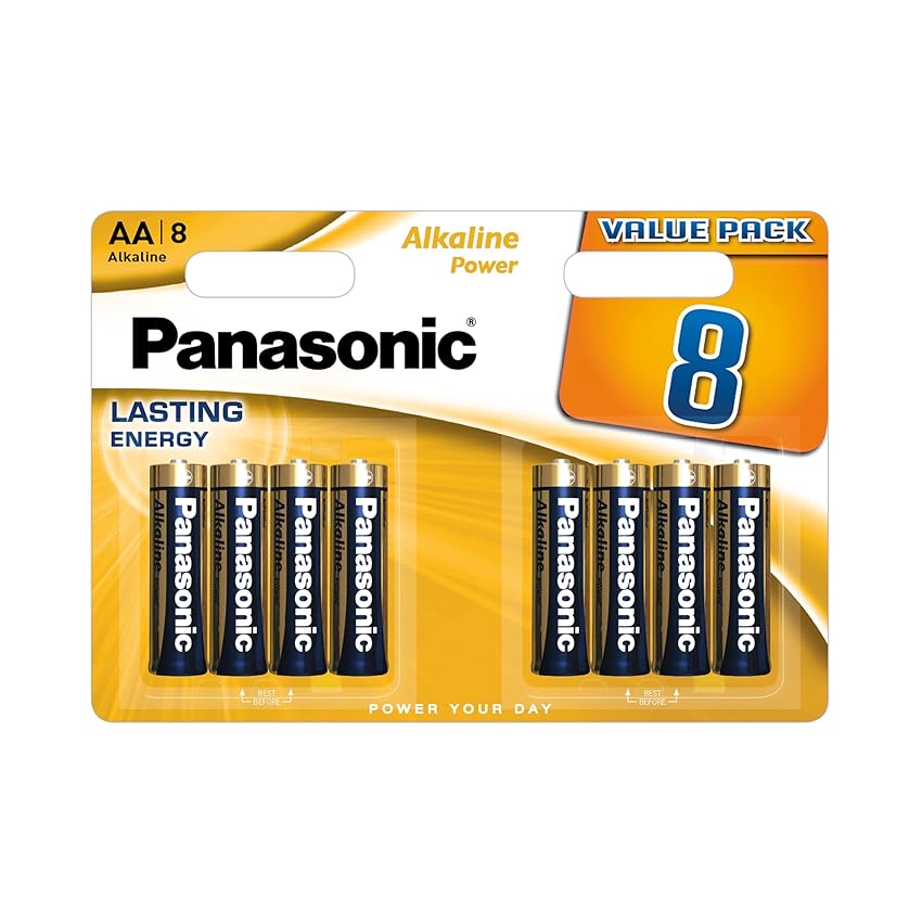 Panasonic, Alkaline Power, AA batterie alcaline, confezione da 8, Mignon, LR6, 1.5V, 7 anni in magazzino, per telecomandi, bilance, orologi, energia affidabile e duratura