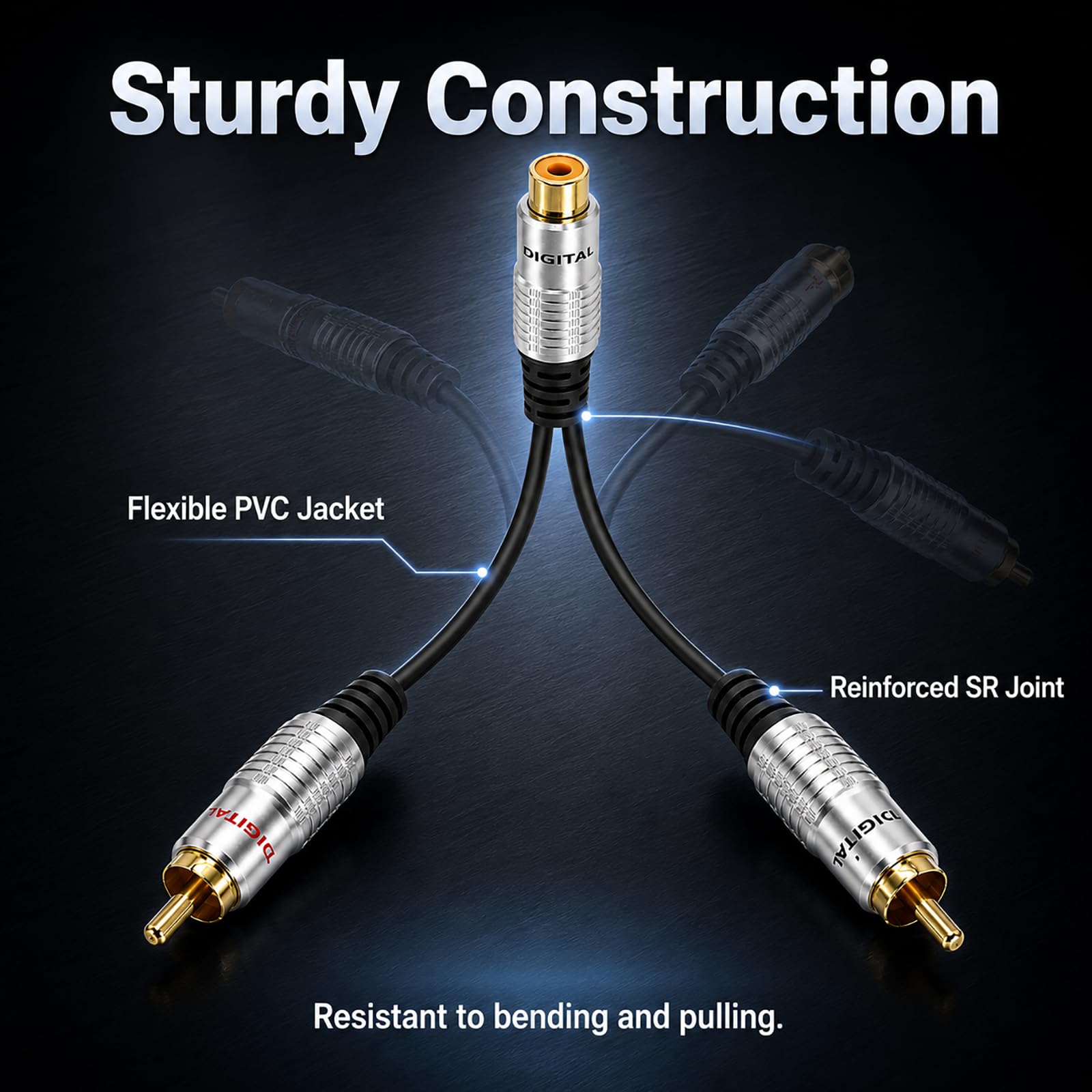 Cinch Y Splitter Kabel, 1 Buchse auf 2 Stecker, Cinch Y Adapter, Stereo Audio Adapter für Subwoofer, Verstärker, Subwoofer, Phono, Heimkino, Auto, HiFi, Vergoldeter Stecker, 25 cm