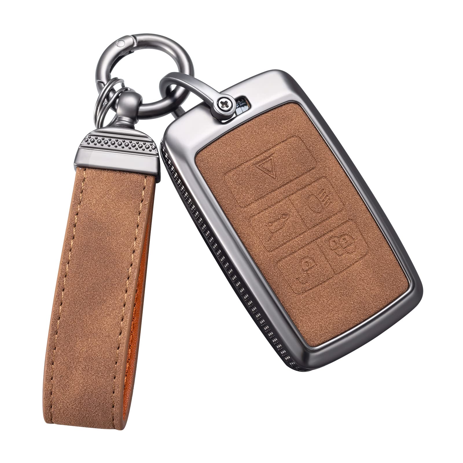 YO&YOYE for Key Fob Cover with Keychain Leather Key Case Protector Compatible with Vogue Range Discovery Rover Sport (Model2, Brown)
