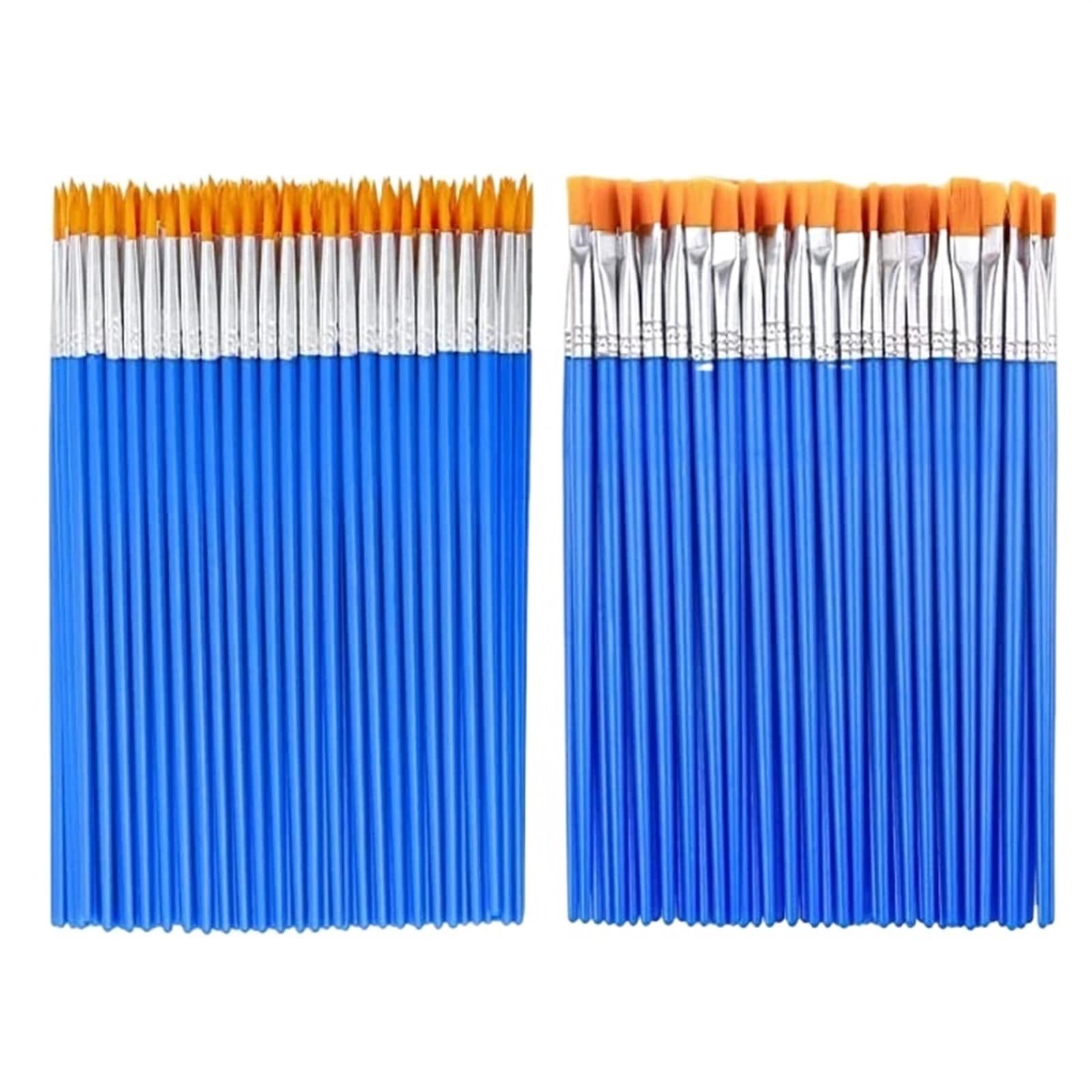Pinceles para Pintura Juego de 100 Pinceles for Pintar acrílicos con Planos y Puntiagudos for Manualidades, Acuarelas óleos(Flat 100pcs)