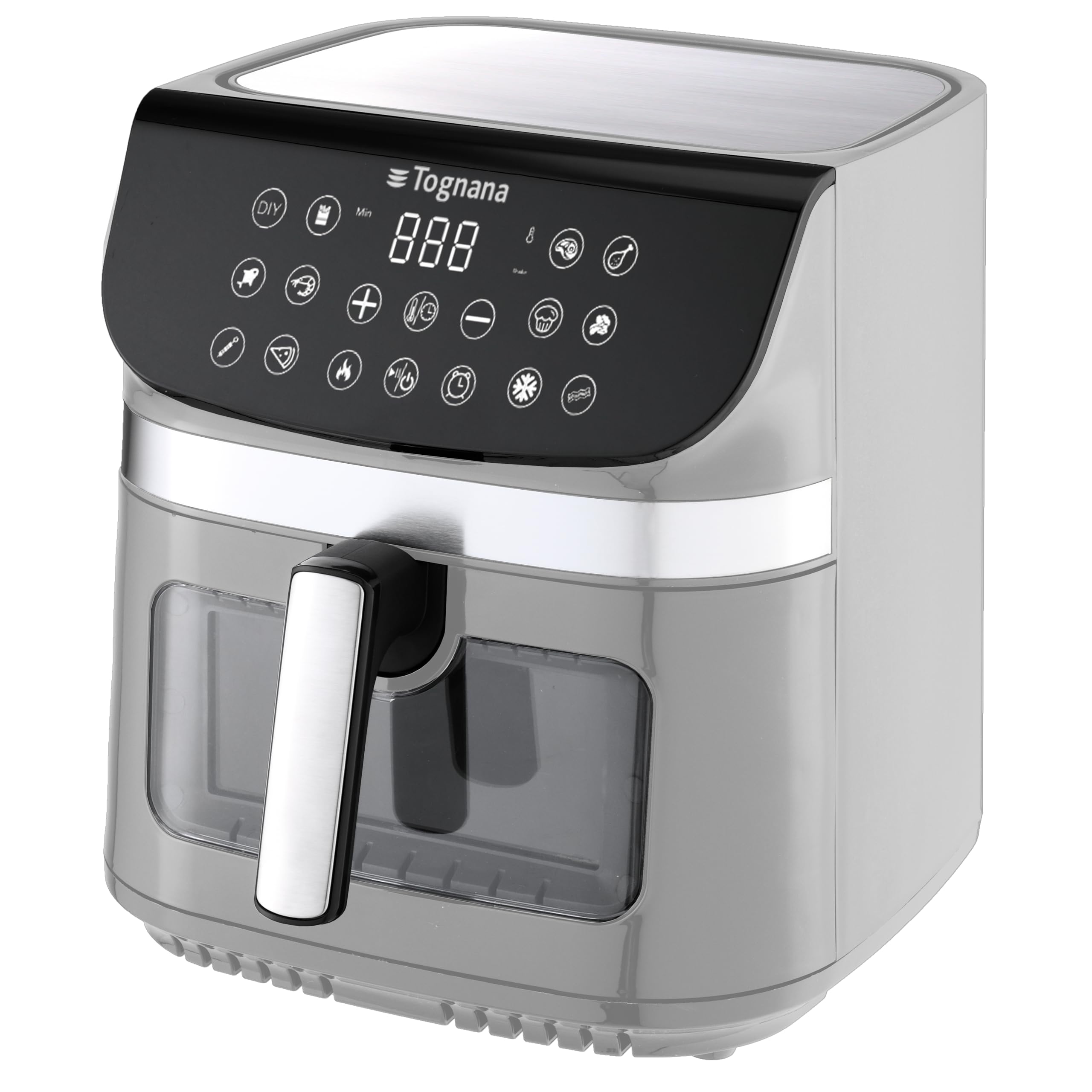 Tognana Iridea, Friggitrice ad aria 9L, doppia resistenza, display digitale, timer, 80-200°C, finestra, 2200W, plastica-acciaio Inox, grigio perla