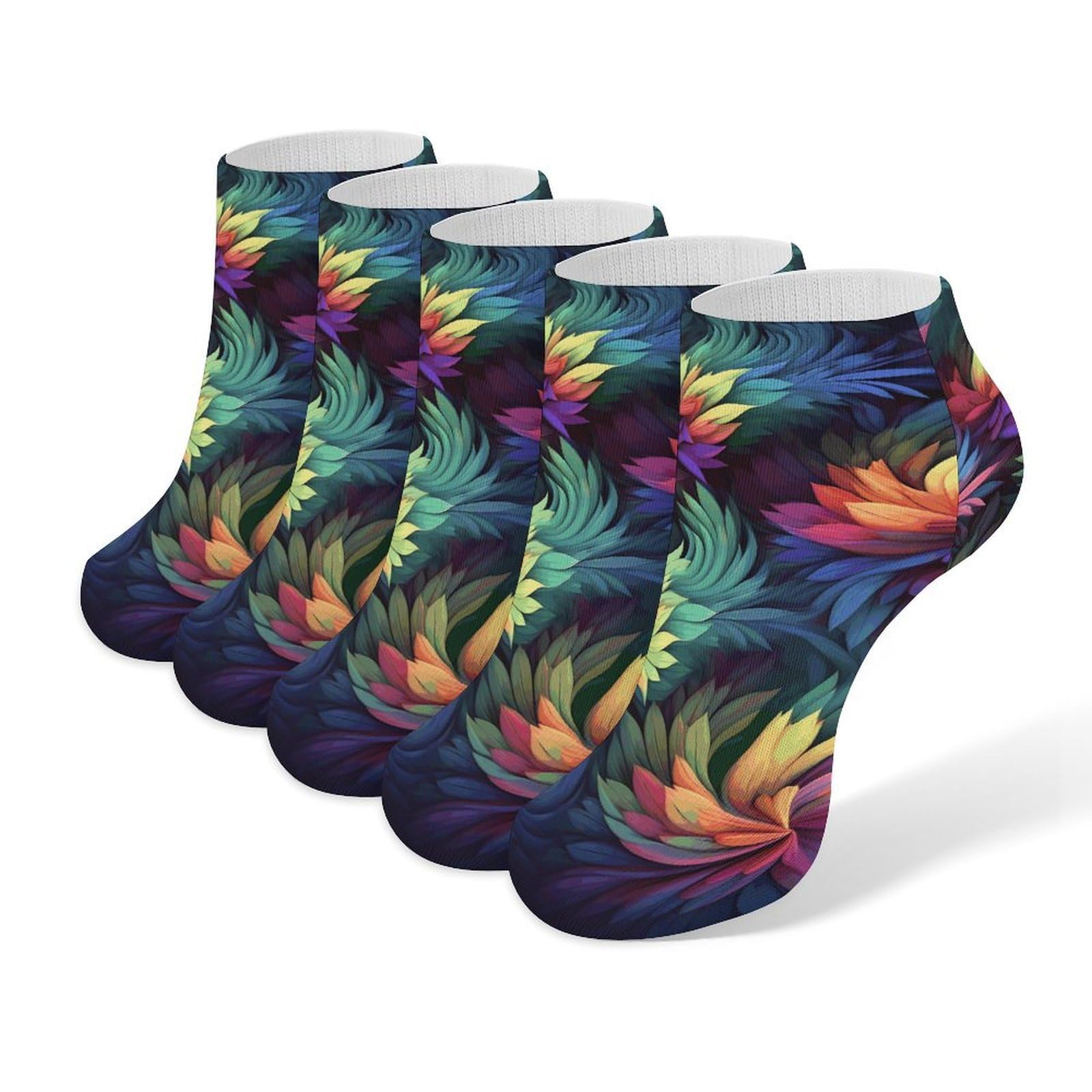 RLDOBOFE Colorful Flower Sports Socks for Men, Breathable Low Cut Sock for Women, 5-Pairs Moisture Wicking Socks