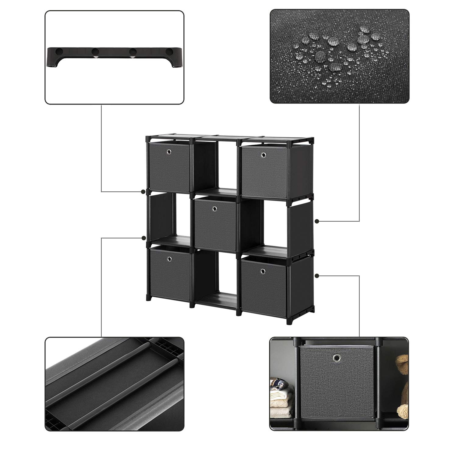 SONGMICS Cube Storage, 9Cube Bookcase, Ladder Storage Unit with 5