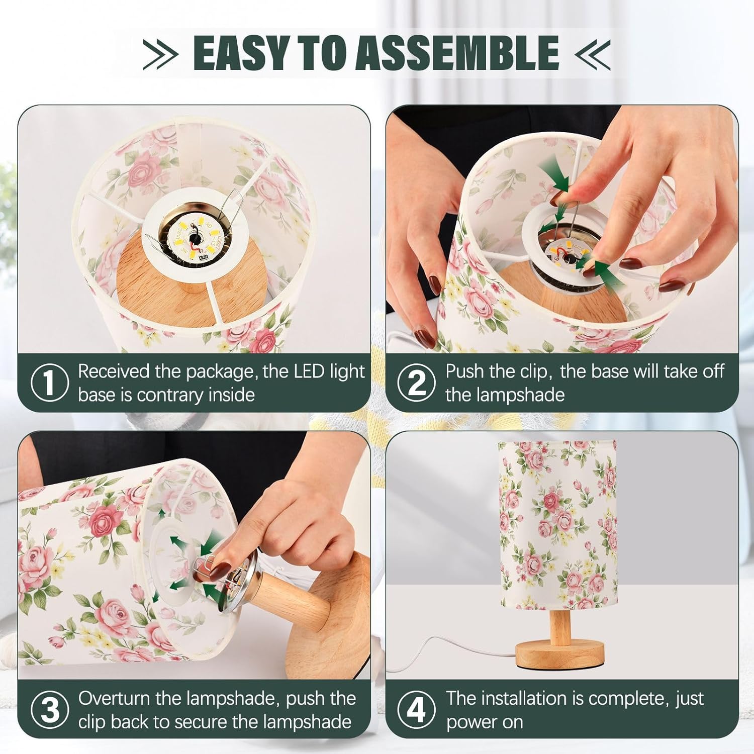 senya Flower Table Lamp for Bedroom Living Room, Pink Rose Flower Floral Bedside Lamps with USB Charging Ports Nightstand Light Lamps