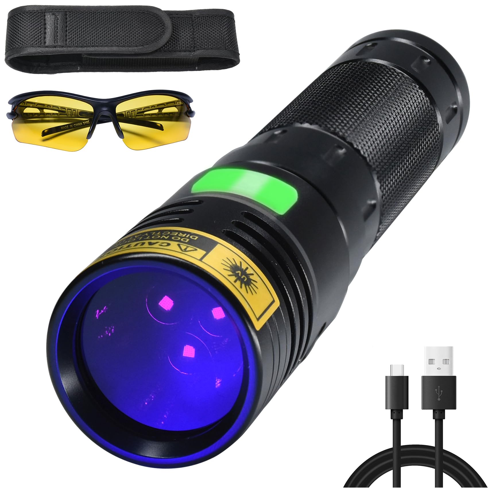 DARKBEAM UV Flashlight 365nm Black Light High Power, Ultraviolet Rechargeable USB -C with Filter, 3-LED 20W Mini Woods Lamp - Water Resistant, for Pet Urine, Fluorescent Detection, Resin Curing