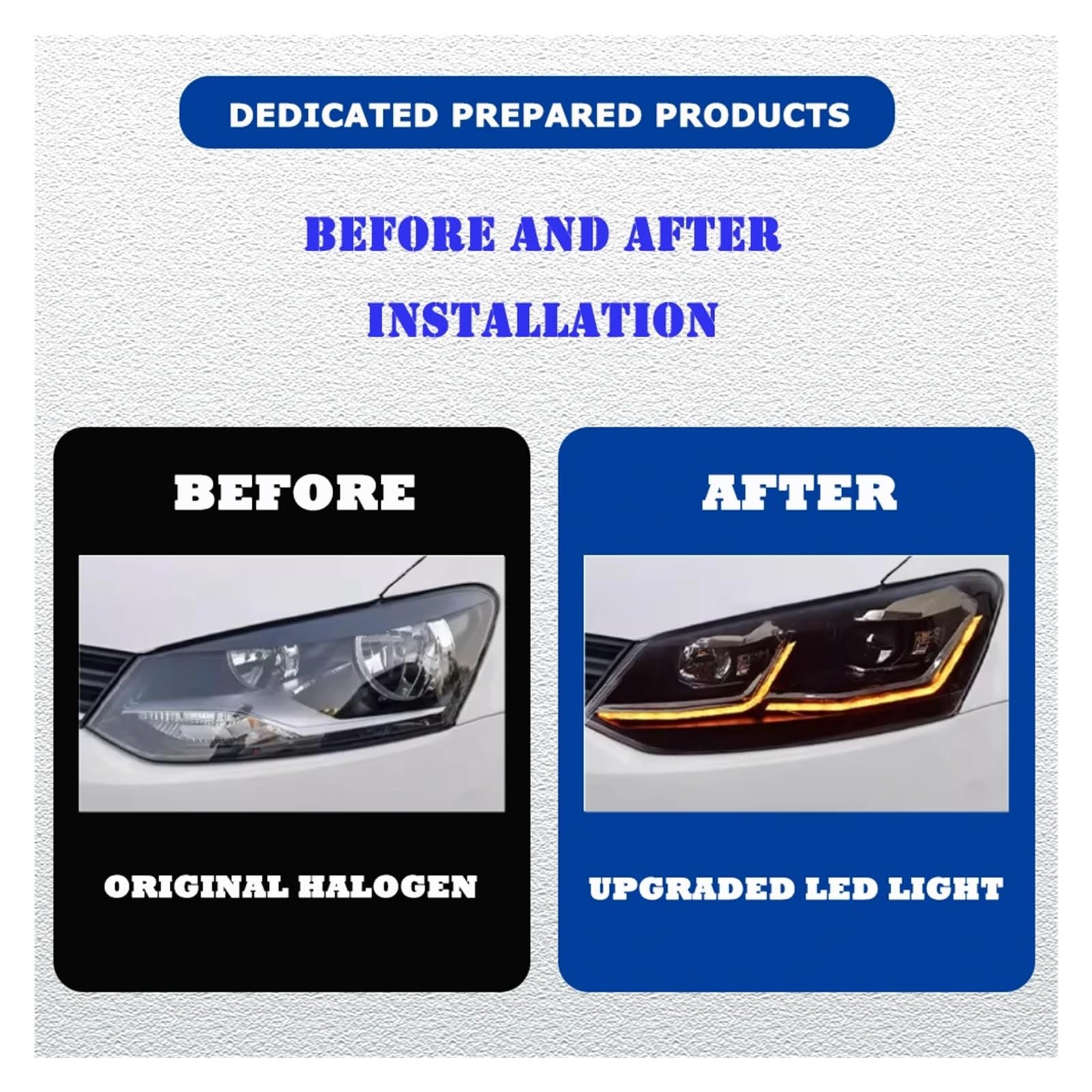 Pasuje do VW POLO 11-18 LHD RHD Led DRL reflektor samochodowy montaż sygnału akcesoria samochodowe zmodyfikowana lampa gorące reflektory LED(Silver,H4_LEFT WHEEL)