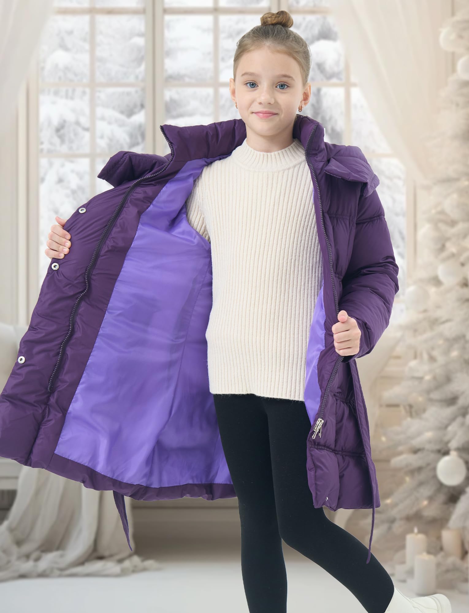 FEOYA Bambina Piumino Invernale Leggero Bimba Cappotto All'Aperto Autunnale Ragazza Giacche Elegante Sci Bambini Abbigliamento Piumini Antivento Con Neve Impermeabile 5-11 Anni