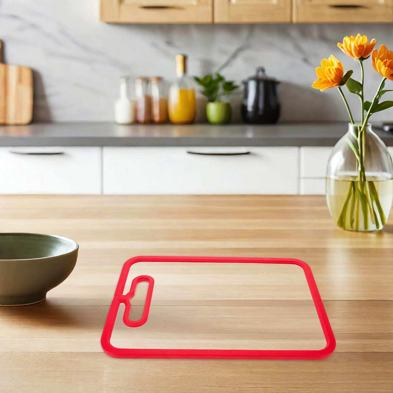 Tagliere Bifacciale in Vetro Temperato Rosso 12, 58x8, 65 | Vetro e Silicone, Superficie Liscia e Pattern Antiscivolo, Leggero e Resistente al Calore per Picnic e Incontri All'aperto