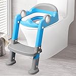 Potty Training Seat with Ladder for Toddler and Kids,Wiifo Sturdy Potty Ladder with Soft Cushion and Splash Guard for Boys and Girls,Foldable Child Toilet Training Seat(Grey Blue)