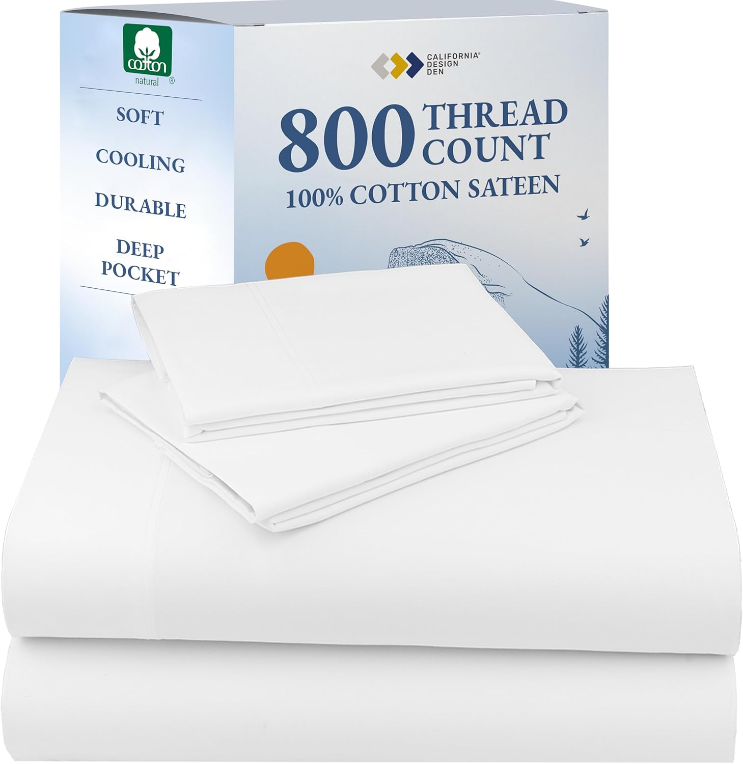 Luxury White California King Size Bed Sheets Set - Buttery Soft 800 Thread Count 100% Cotton Sheets - Beats Egyptian Claims, Deep Pockets, Durable Bedding Set (White)