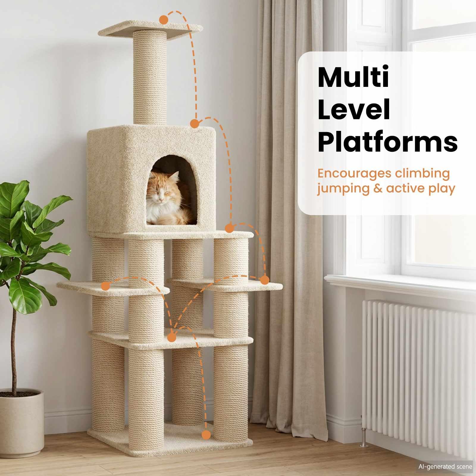vidaXL Katzennbaum mit Sisal-Kratzsäulen Creme 180 cm