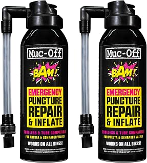 Muc-Off B.A.M! Reifendichtmittel Reifenreparaturset Inflate & Repair 125 ml, 2 Pack - Spray - Sofortige Reparatur und Aufpumpen von Reifen - Geeignet für Straßen-, CX/Kies- und MTB-Reifen