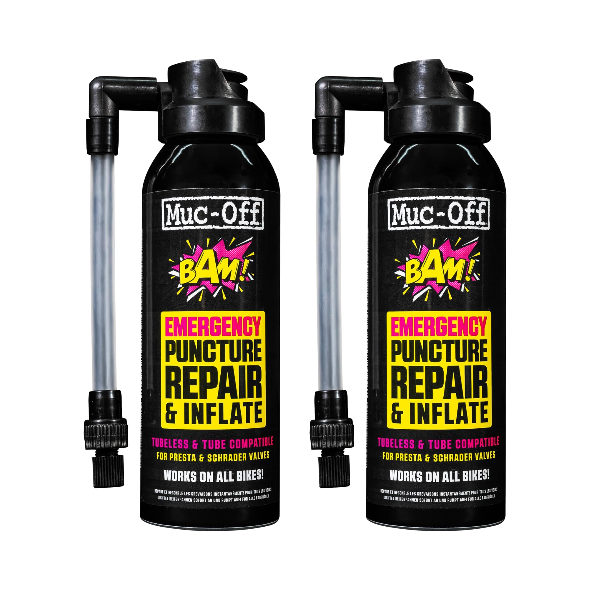 Muc-Off B.A.M! Gonfia e Ripara 125 ml, 2pk - Bomboletta Ripara Gomme Bici - Gonfia e Ripara Bici Forature di Bicicletta - Per Ruote da Strada, CX/Ghiaia e MTB