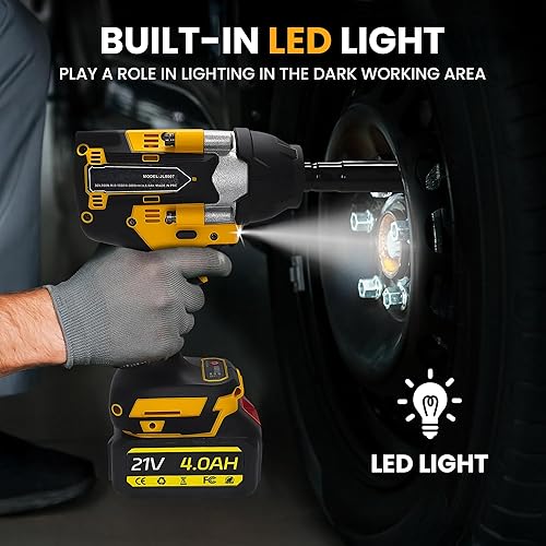 Miniatura 7 de Llave de impacto inalámbrica de 12 pulgada, 1000 N.m (740 pies-libras) Pistola de impacto eléctrica de alto par sin escobillas, destornillador de