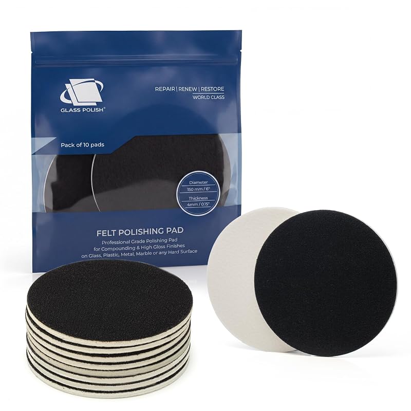Glass Polish Boinas de Feltro de 150 mm para Polimento de Vidro, Plástico, Metal e Mármore GP11010 — Kit com 10 peças
