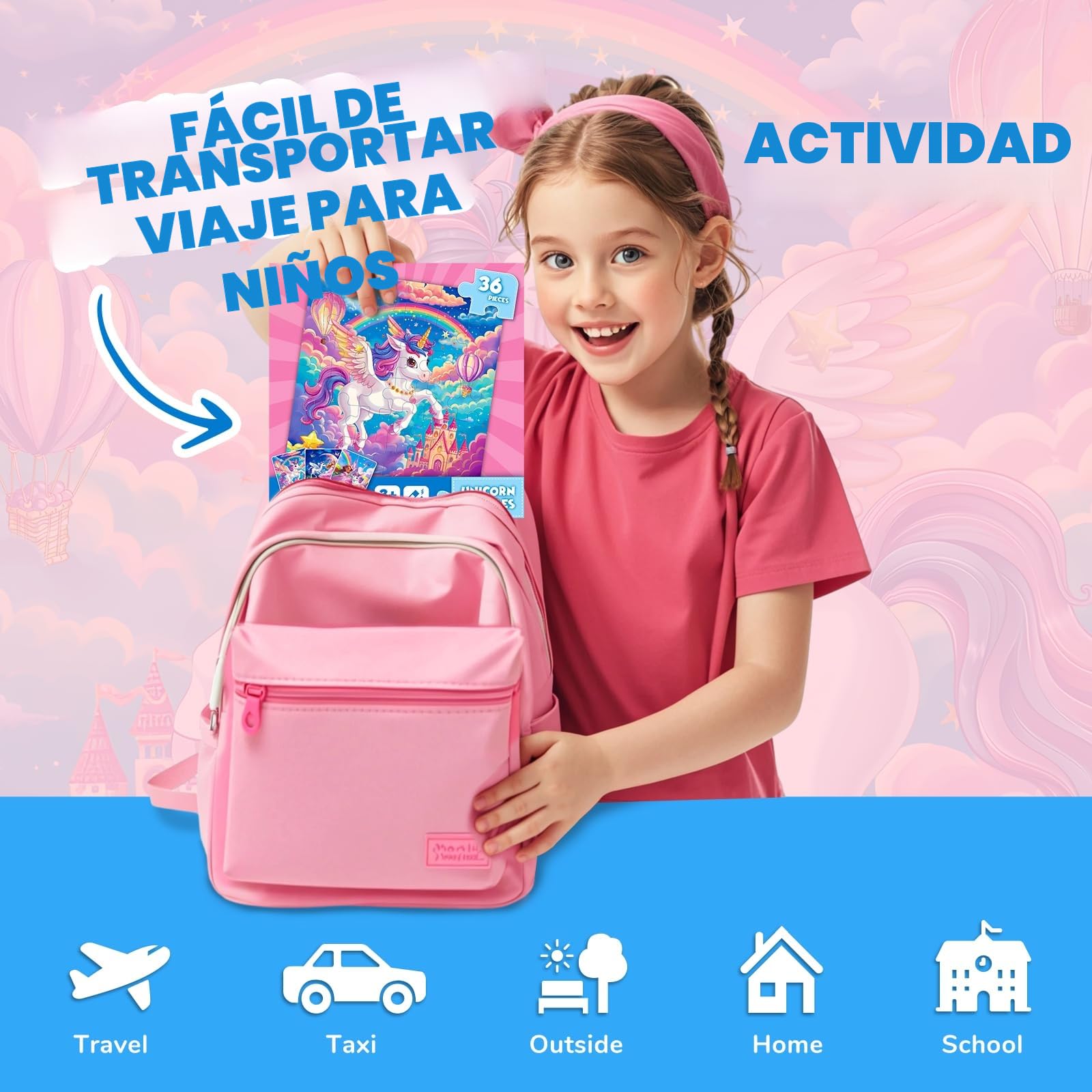 Puzzle MagnéTicos De Unicornio para NiñOs, Rompecabezas para Viajar De 36 Piezas para NiñOs De 3 A 8 AñOs,Puzzle para NiñAs para Mejorar La Inteligencia,Actividades con En AvióN,CumpleañOs