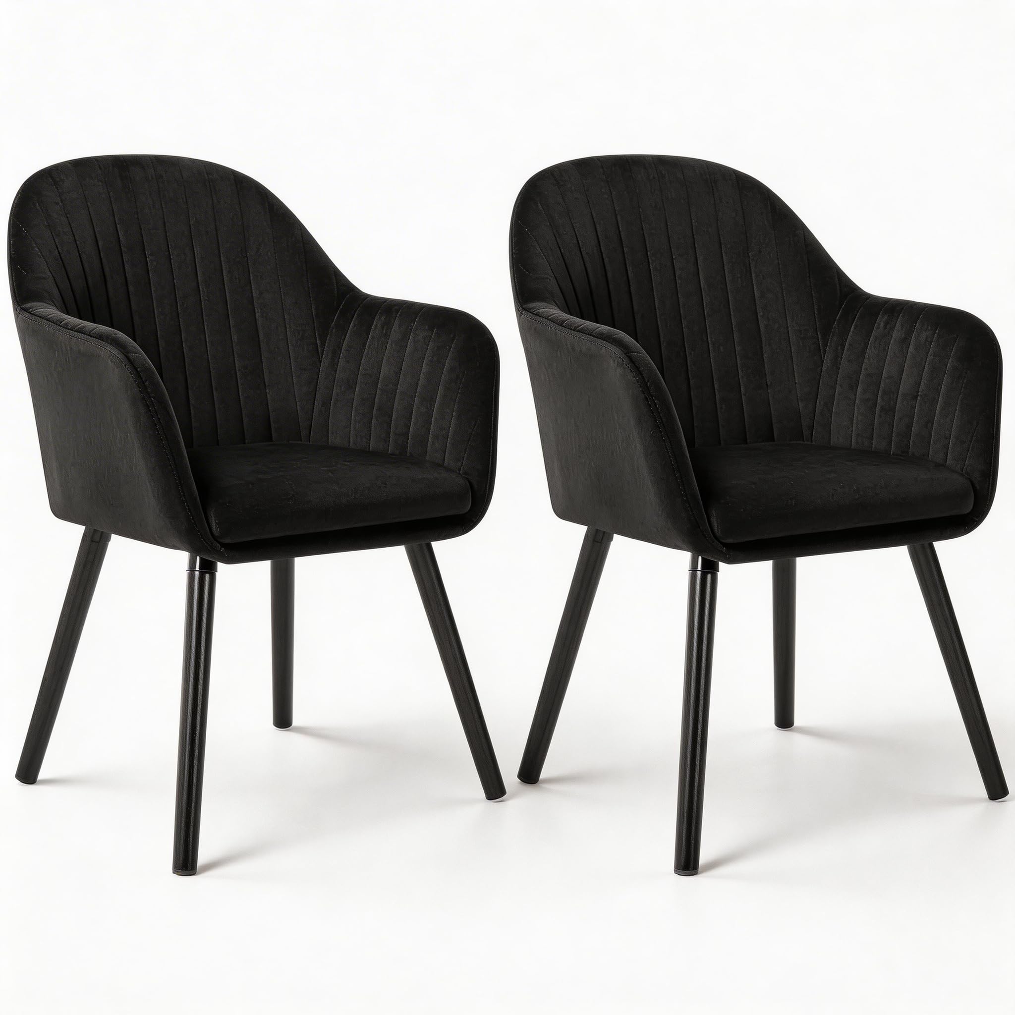 WOLTU Esszimmerstühle 2er Set, für Schlafzimmer Küche Wohnzimmer, Küchenstühle gepolstert mit Armlehne, Massivholzbeinen, Sitzfläche aus Samt, Schwarz