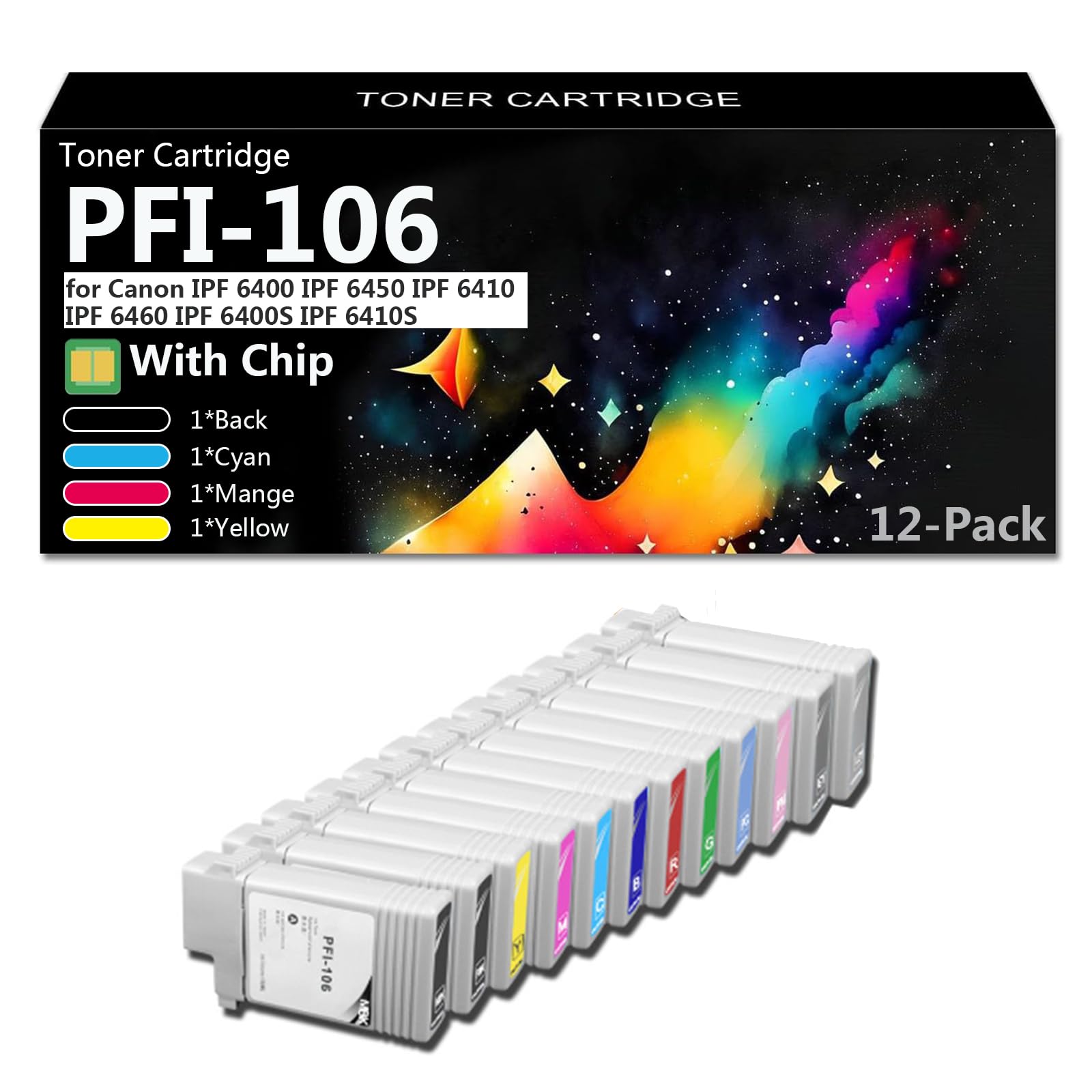 PFI-106 Cartuccia di Inchiostro Compatibile Sostitutiva per Canon PFI-106 PFI106, Cartuccia di Inchiostro ad Alta Resa Funziona con IPF 6400 IPF 6450 IPF 6410 IPF 6460 Stampanti,1 Set