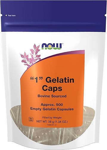 NOW Foods Suplementos, cápsulas de gelatina vacías, #1, de origen bovino, rellenas de peso, 500 cápsulas de gel