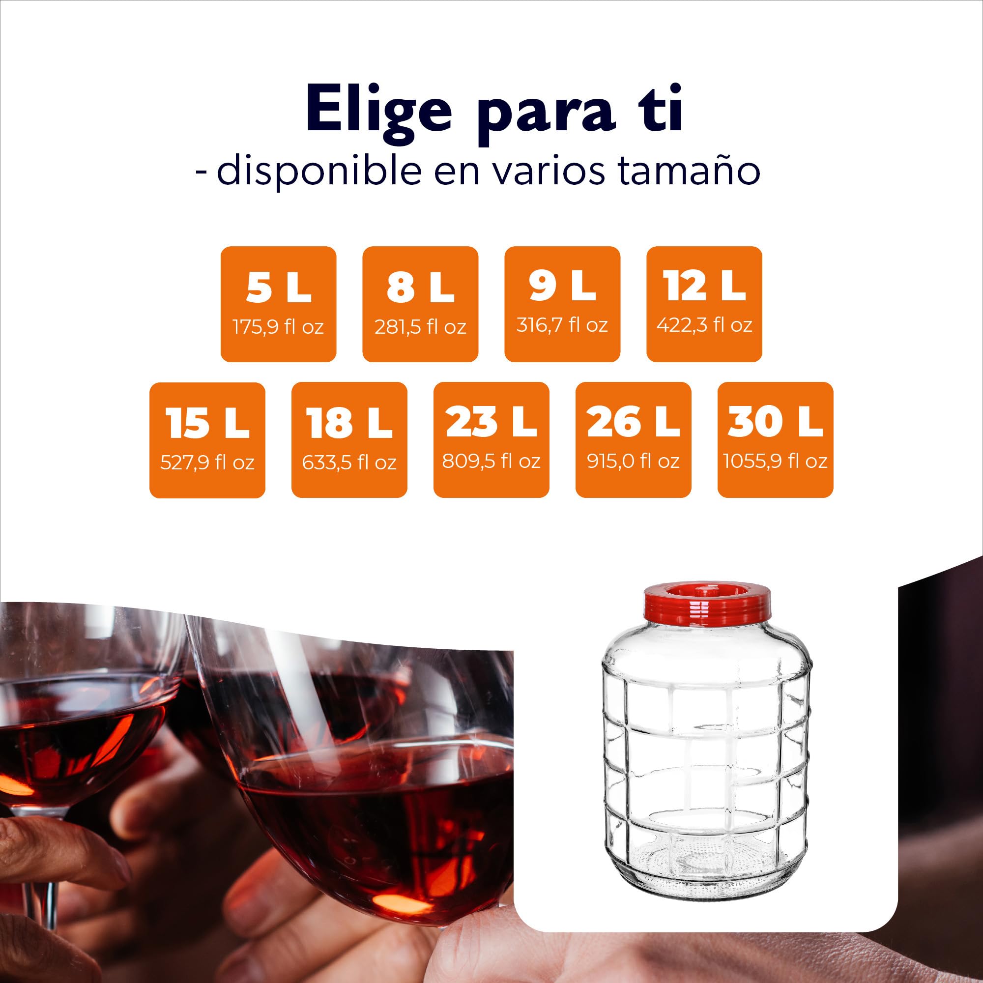 KADAX globo de fermentación de 26 l, cristal con tapa de plástico, vino, vidrio universal, cristal de pepino, tarro de almacenamiento, recipiente