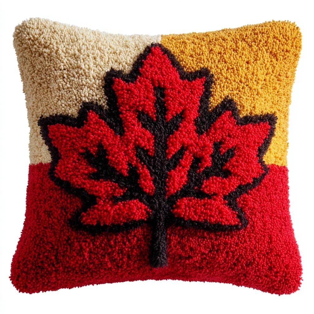 Henypt Latch Hook Kits Pillow Maple Leaves