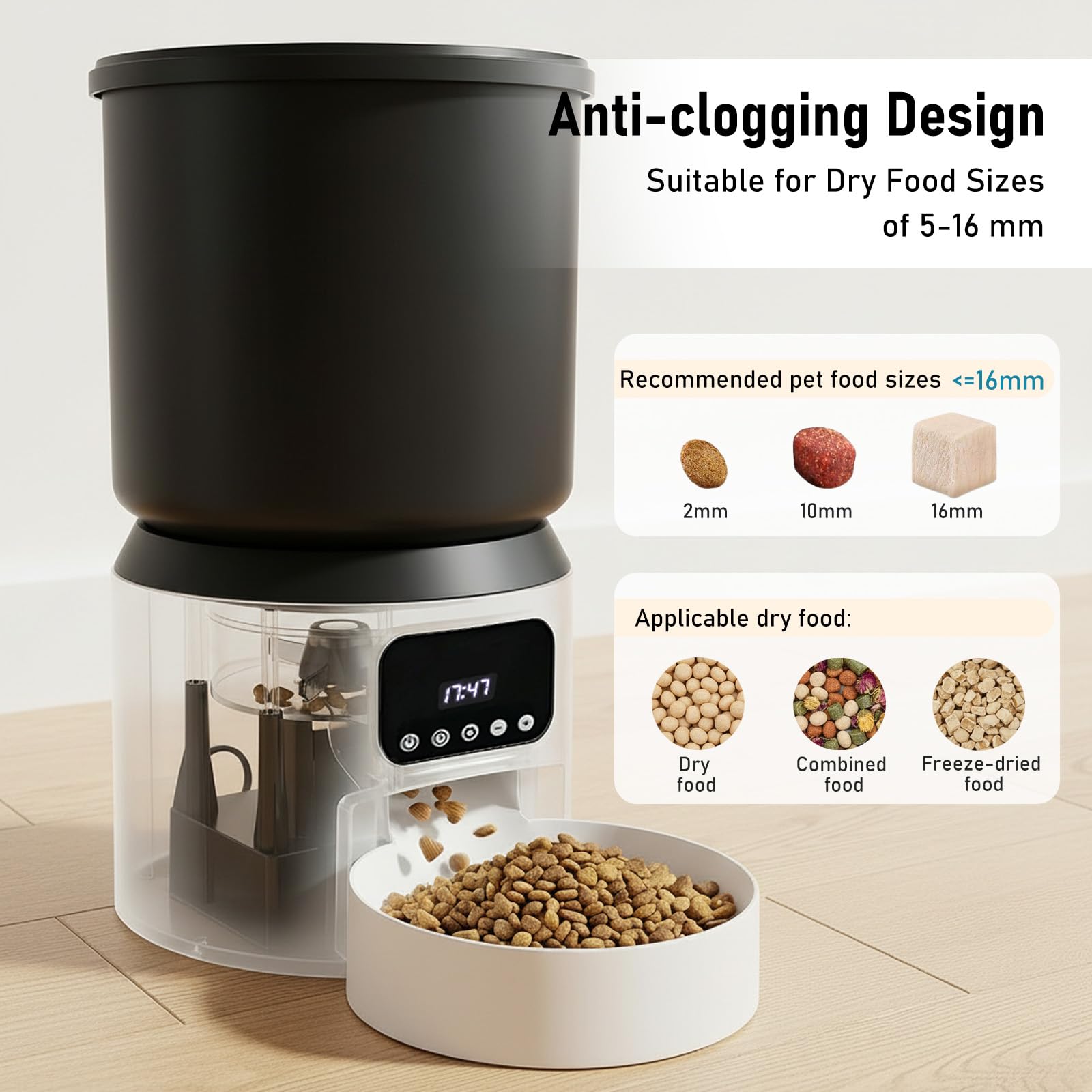 Comedero Gato Automatico, 4L Dispensador Comida Gatos y Perros, Comedero Automático para Gatos con Temporizador Programable, 1-9 Comidas al Día, Liofilizados Compatibles, para Perros/Gatos