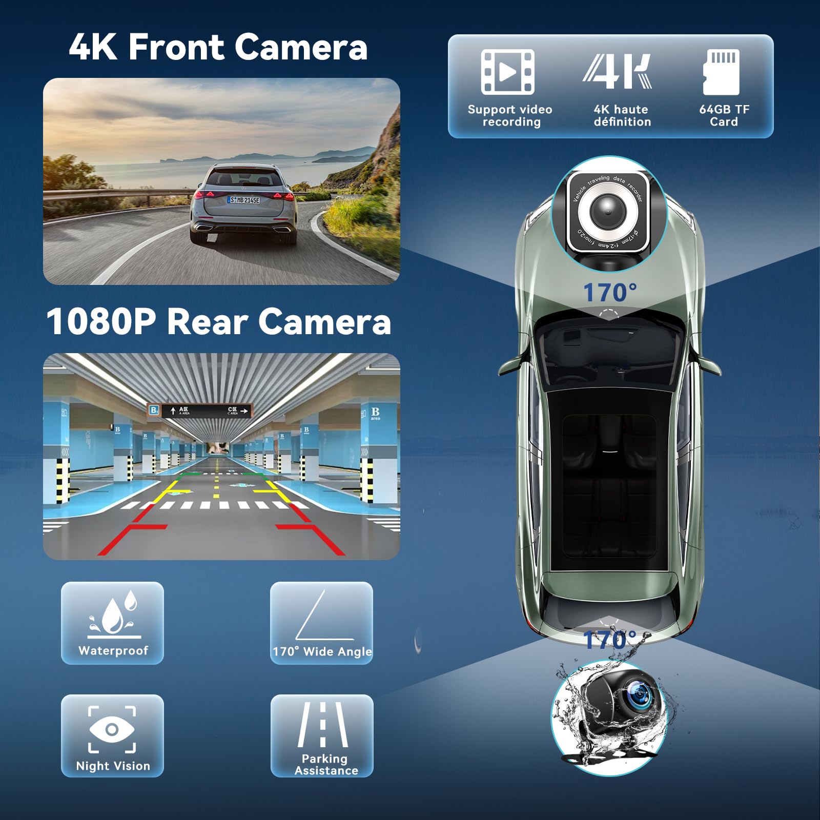 2026 Neuestes 10,26" CarPlay Display für Apple CarPlay & Android Auto, Tragbares CarPlay Display mit 4K-Dashcam & 1080P Rückfahrkamera, unterstützt Sprachsteuerung IPS Touchscreen Dual WiFi 64GB GPS
