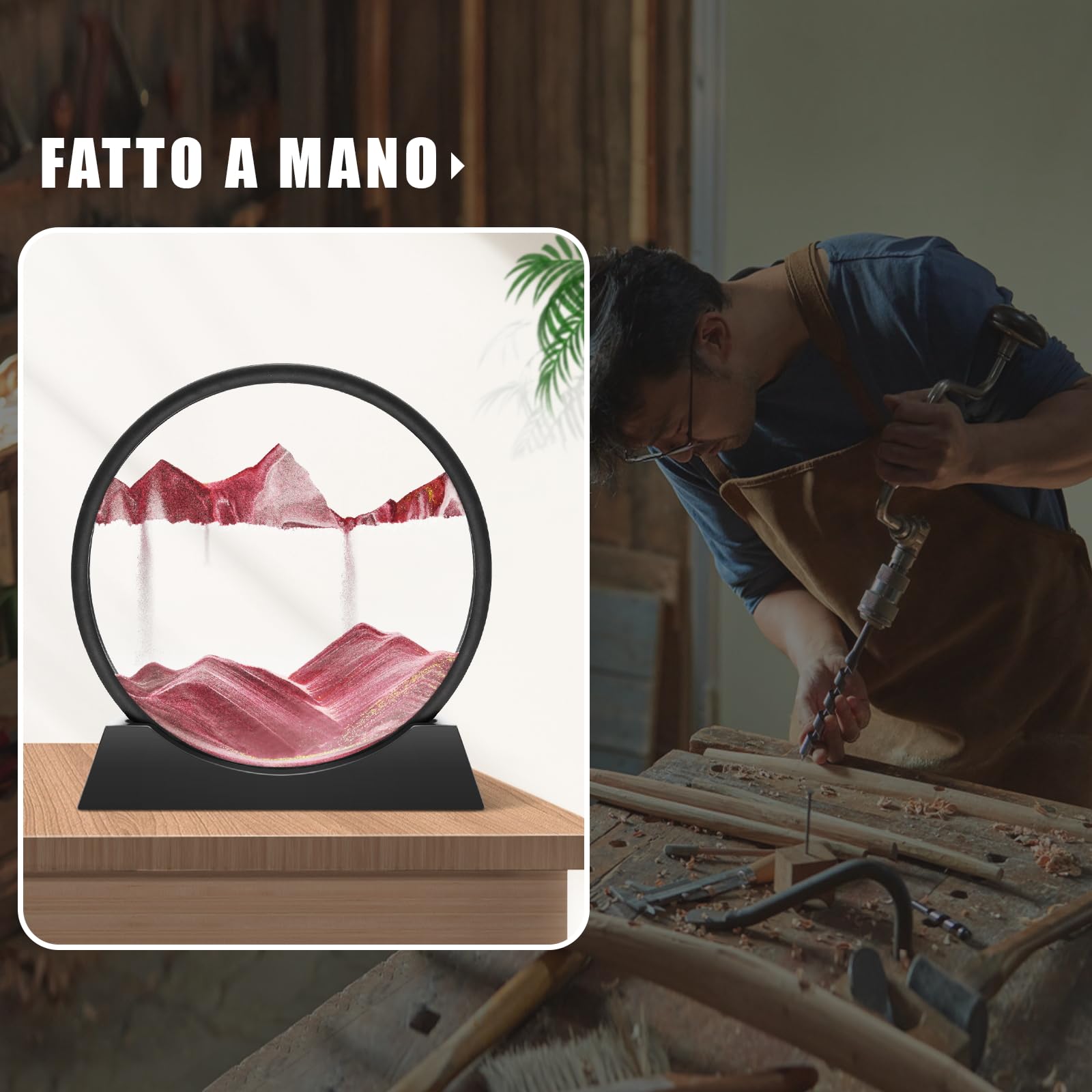 Wai Danie Pittura di Sabbia Che Scorre Quadro Sabbia Movimento sabbia dinamica 3d Hourglass Deep sea Sandscape Display Decorazioni per la Casa e l'ufficio Giocattoli da Scrivania (caramello, 12'')