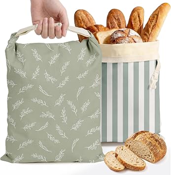2 Pack Beeswax Bread Bags for Homemade Bread, Charcoal Grey Reusable Freezer Safe Sourdough Bread Bags, Roll-Top Buckle Cotton Storage for Artisan Baker, Extra Large 17x13 in